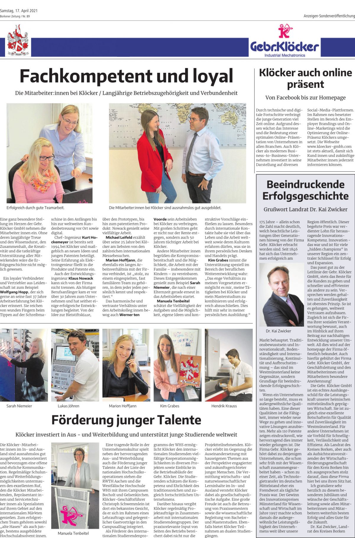 Presseberichte in der Borkener Zeitung Gebrüder Klöcker GmbH